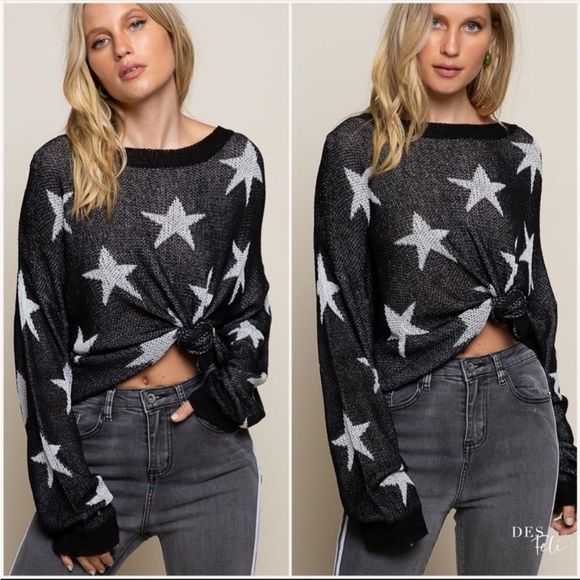 Lightweight POL Star Print Sweater Top - Picture 2 of 6